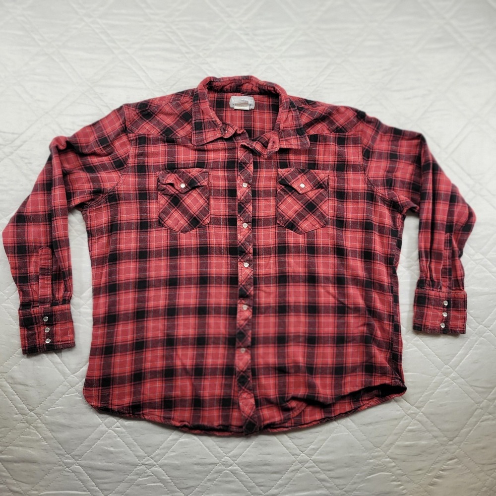 Wrangler Wrancher pearl snap red plaid flannel shirt size XXL